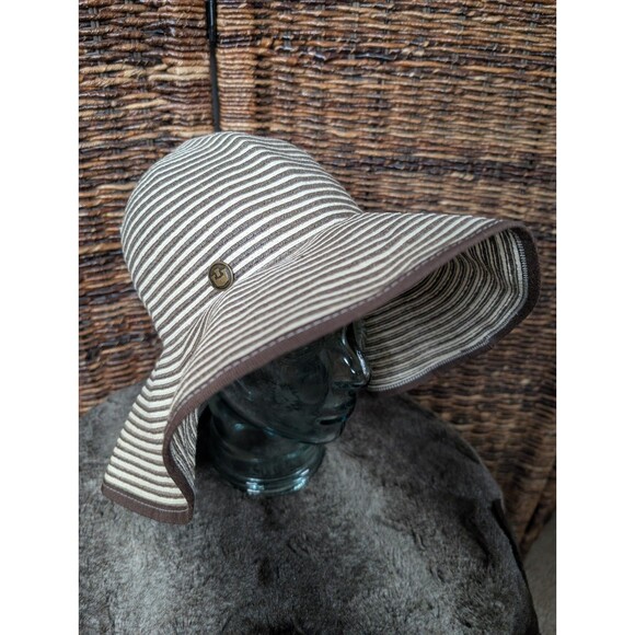 Goorin Bros. Floppy Beach Sun Hat Women's Medium Cream Brown Wide Brim Boho - Picture 1 of 8
